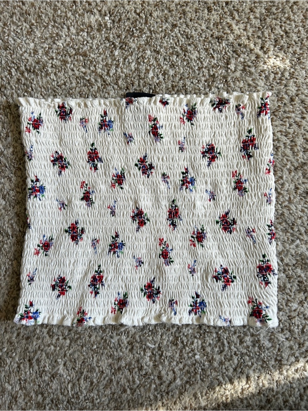 Rue21 White Smocked Tube Top with Red & Blue Floral Accents 4th of July Y2K
